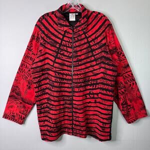 Parsley & Sage Abstract Wearable Art Red Black Stripe Full Zip Jacket Women's 1X
